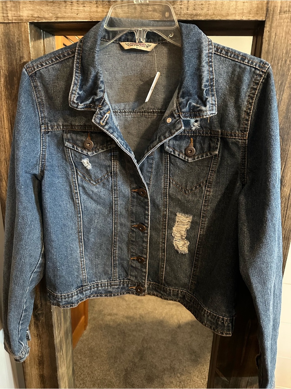 Highway Jeans Women’s L Distressed Denim Jacket Blue Trucker Y2K Grunge Western